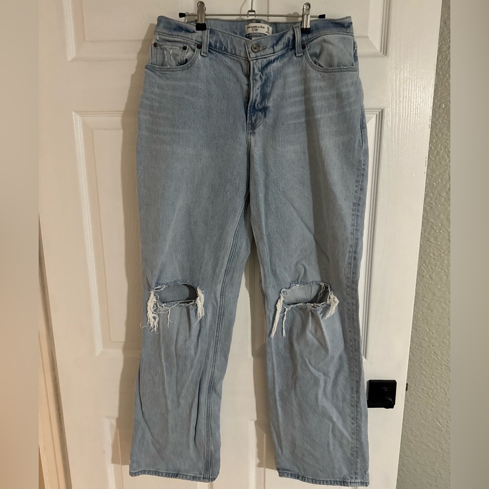 Abercrombie & Fitch Light Blue Ripped Straight Leg Jeans